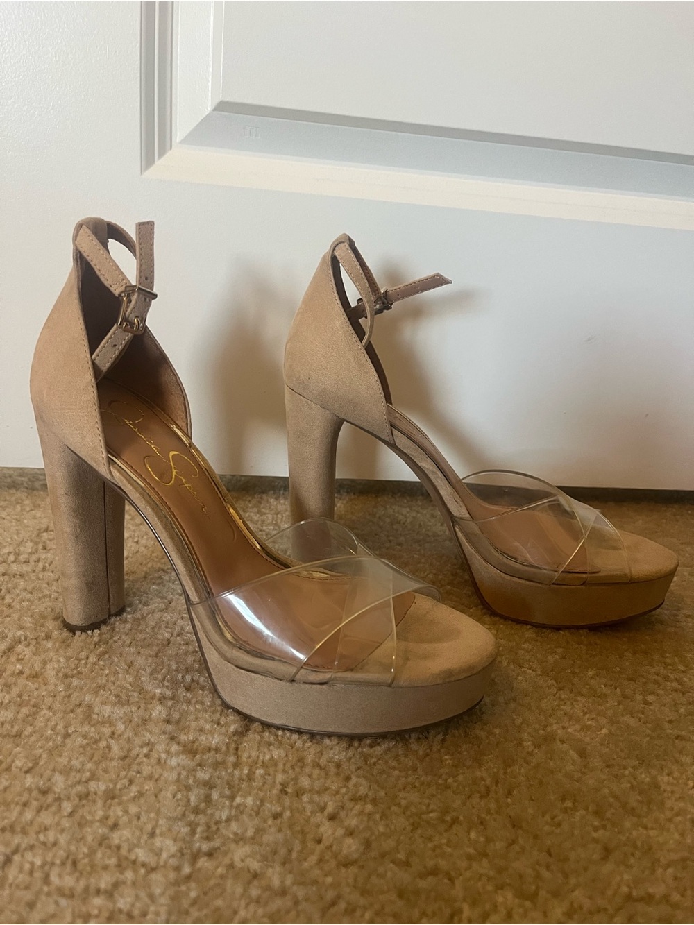 Clear Strap Tan Platform Heels with Ankle Strap Size 8